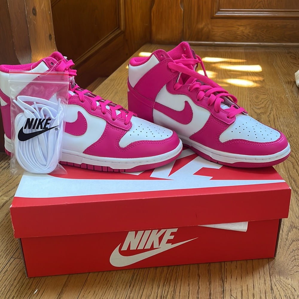 Nike high top dunks, bright pink. Brand new
